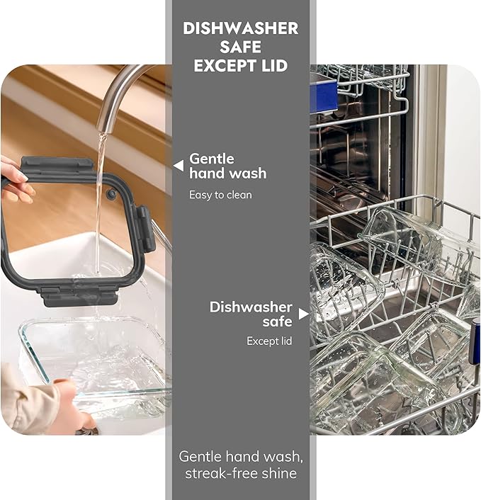10-Pack Glass Food Storage Containers with Tempered Lids ??Borosilicate, Airtight, Oven-Safe (-4째F~950째F), BPA-Free, 4.4 & 1.6 Cup, Leak-Proof, Dishwasher Safe (Gray)