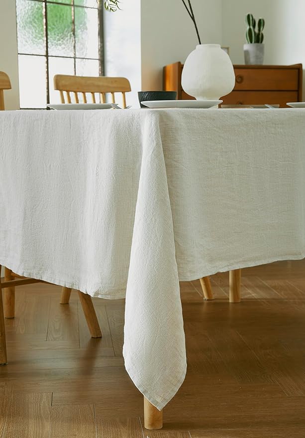 AORISSI 100% French Flax Linen Tablecloths Rectangle 120Lx60W Inch for Dinners, Parties, Easter, Halloween, Camping, Stone Washed, Textured, Machine Washable, 10-12 Sets (60''x120'', Natural Linen)