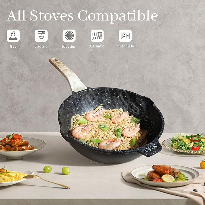 23-Piece Nonstick Pots and Pans Set ??Granite Cookware Set, PFOA-Free ??Includes Frying Pans, Saucepans, Griddle, Egg Pan ??Induction, Gas, Electric Compatible ??Black