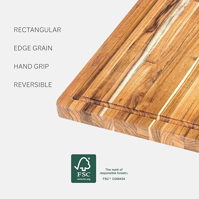 Teakhaus Cutting Board - Small (S) Wood Cutting Board with Juice Groove (14?쒵 x 10?쓂) Holiday Gift Ideas for Men and Women - Gift-Ready, Thin, Lightweight, Reversible, Knife Friendly - FSC Certified
