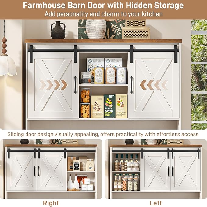 67.7 Inch Farmhouse Pantry Storage Cabinet with Sliding Barn Doors, 2 Drawer Farmhouse Coffee Cabinet with Adjustable Shelf, Side Board with Buffet Cupboard for Livingroom Kitchen, White