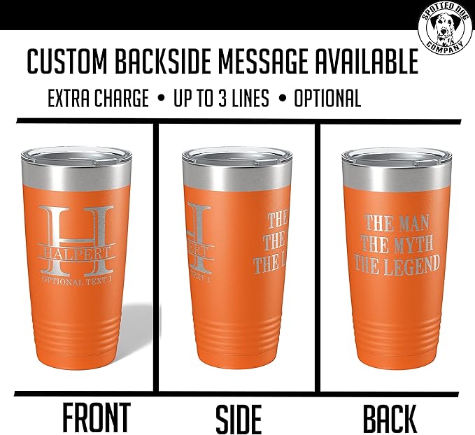 Personalized 20oz (17 Colors) Powder Coated Insulated Stainless Steel Tumbler with Lid, Custom Etched, Customized Engraved Gift Idea for Women Men Her Him, Halpert Monogram Initial Name (Orange)