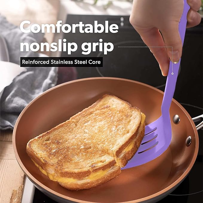 New DI ORO Silicone Turner Spatula Set - Kitchen Spatulas for Nonstick Cookware - Cooking Utensils for Flipping Eggs & Pancake - 600째F Heat-Resistant BPA Free Turners - Dishwasher Safe (4pc, Lavender)