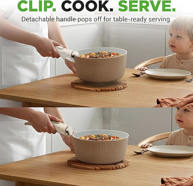 NutriChef 18-Piece Ceramic Cookware Set with Detachable Handles, Non Stick Pots and Pans, PTFE-Free Natural Ceramic Coating, Space-Saving Design, Oven & Stove Safe, Includes Utensils, Green