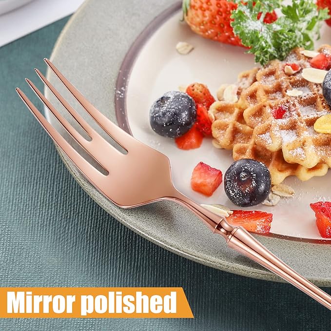 Lemeya 20-Piece Rose Gold Silverware Set for 4,Modern 18/10 Stainless Steel Flatware Set,Unique Rustic Cutlery Utensils Set,Spoon and Fork Set for Home, Restaurant,Mirror Polished,Dishwasher Safe