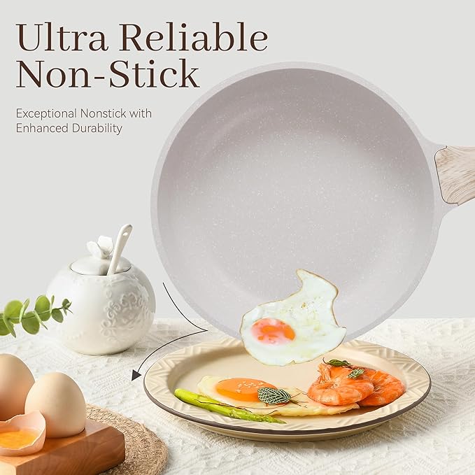 Pots and Pans Set Non Stick, 17Pcs Kitchen Cookware Sets, Granite Stone Induction Cookware Non Stick Cooking Set w/Frying Pans, Saucepans, Saut챕 Pan (PFOA Free), Cream White
