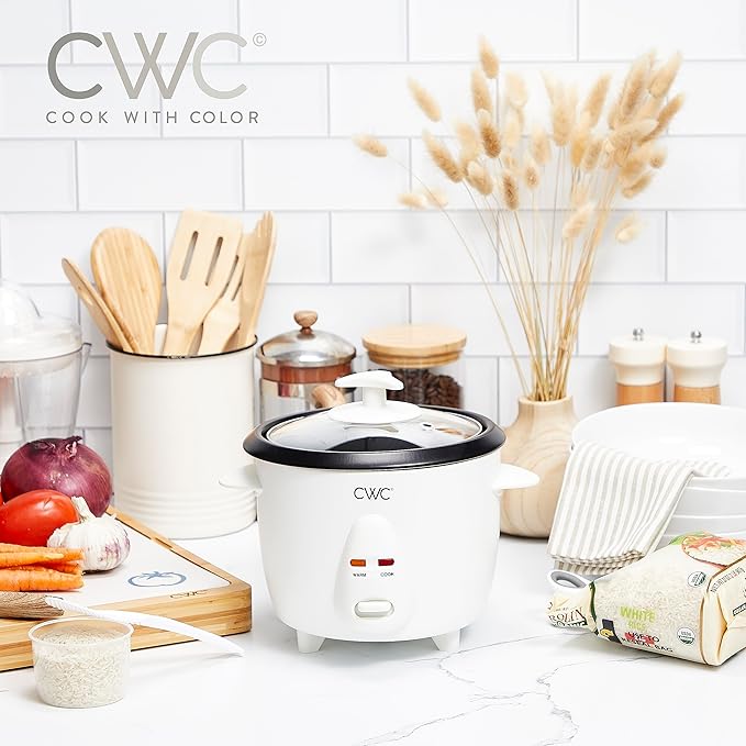 COOK WITH COLOR 6 Cup Rice Cooker 300W - Effortless Cooking and Perfectly, Cooks 3 Cups of Raw Rice for 6 Cups of Cooked Rice, Cream