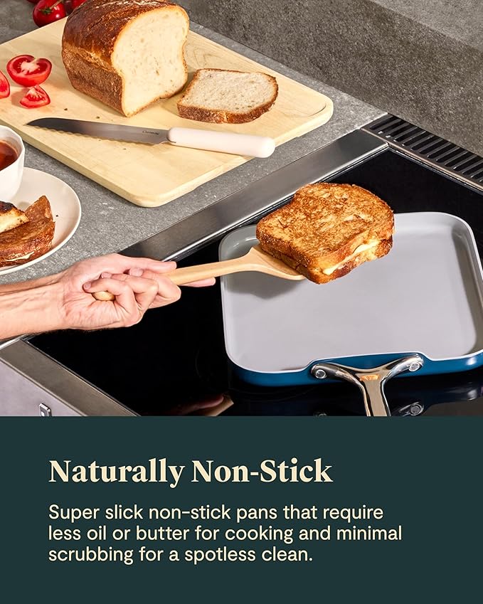 Caraway Square Cookware Set - Square Pans Set - Perfect for Griddling, Toasting, Searing, Roasting, and More - Non-Stick Ceramic Coated Pans - Non Toxic, PTFE & PFOA Free - Perracotta