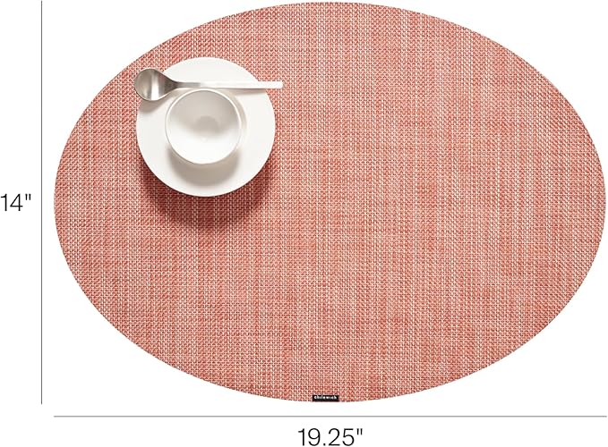 Chilewich Mini Basketweave Placemats in Clay - Set of 4 - Easy Care Woven Tabletop Textiles - Indoor/Outdoor - 19.25" x 14" Oval
