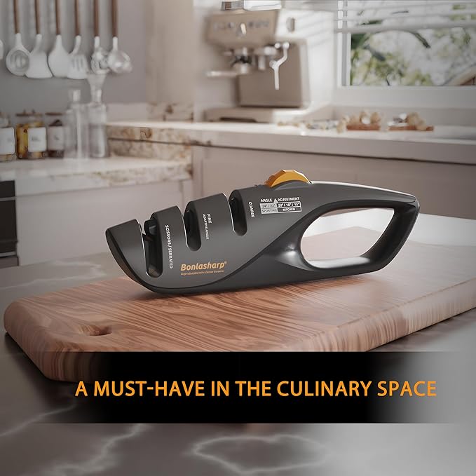 5-Angle Adjustable Knife Sharpener for Kitchen, Scissors & Pocket Knives ??Precision 15째-24째 Sharpening, Coarse & Fine Slots, Non-Slip Base, Ergonomic Handle, Safe & Easy to Use