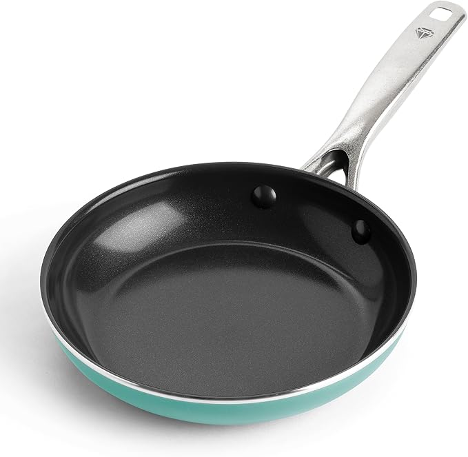 Blue Diamond Frying Pan 8??Skillet, Diamond Infused Healthy Ceramic Nonstick, PFAS and PFOA-Free, Dishwasher and Oven Safe, Even Heating, Metal Utensil Safe, Warp Control Base, Turquoise