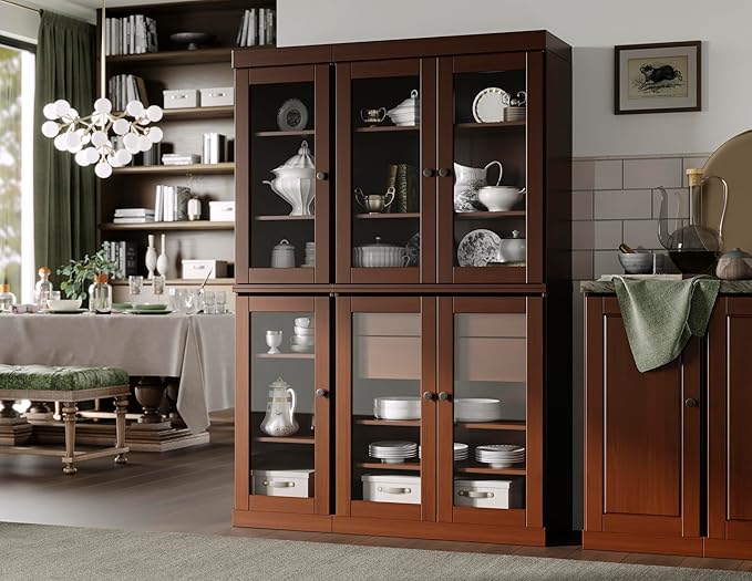 Palace Imports 100% Solid Wood 48.5" Pantry China Cabinet with Clear Glass Doors, 2-Drawers and Adjustable Shelves (Mocha)