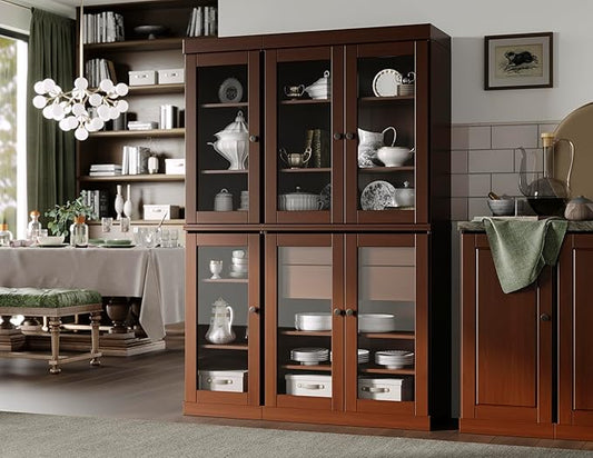 Palace Imports 100% Solid Wood 48.5" Pantry China Cabinet with Clear Glass Doors, 2-Drawers and Adjustable Shelves (Mocha)