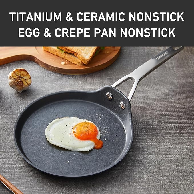 MsMk Crepe Pan with Spreader, 8 Inch Titanium and Ceramic Nonstick Flat Skillet Tortilla Egg Pan, Induction Compatible, PFOA Free, Oven Safe to 700째F