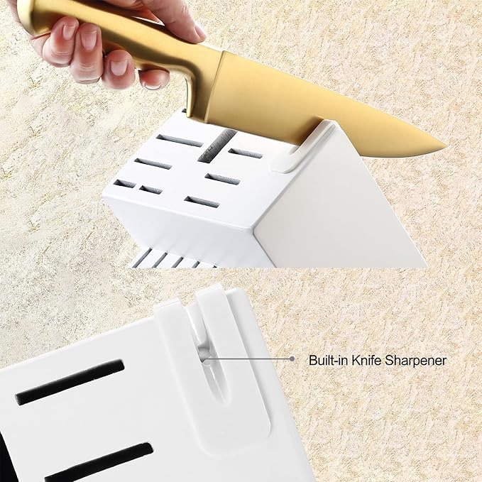 McCook짰 Kitchen Knife Sets, Golden Titanium Stainless Steel Knives Block Set with Built-in Sharpener