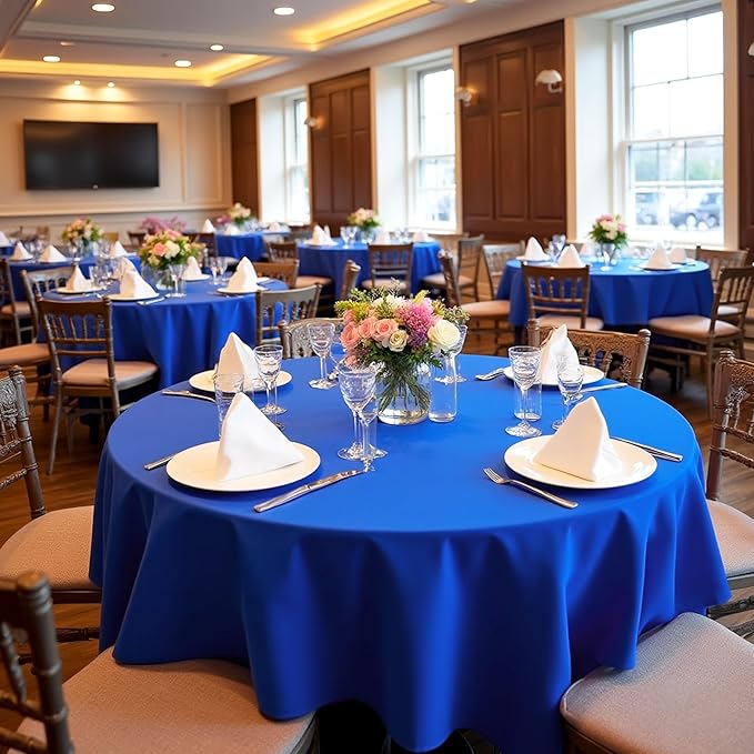 sancua Royal Blue Round Tablecloths 70 Inch, 6 Pack - Circle Fabric Table Cloth for July 4th Independence Day Wedding Party Banquet Birthday, Washable Polyester Table Cover (Fit 20-58 Inch Tables)