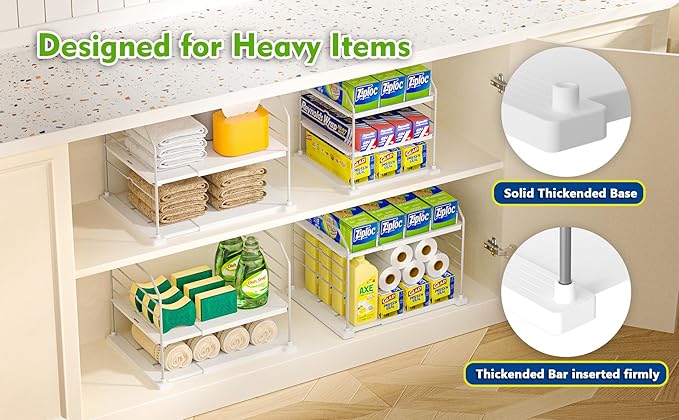 EVERIE Extendable 3-Tier Holder for Heavy Items, Jars, Bottles, Cans, Plastic Bags, Wrap, Foil, Snack and Box for Kitchen,Counter, Cabinets, 11'' to 16.7'' Wide (11??- 16.7??Wide, Piece, 2)