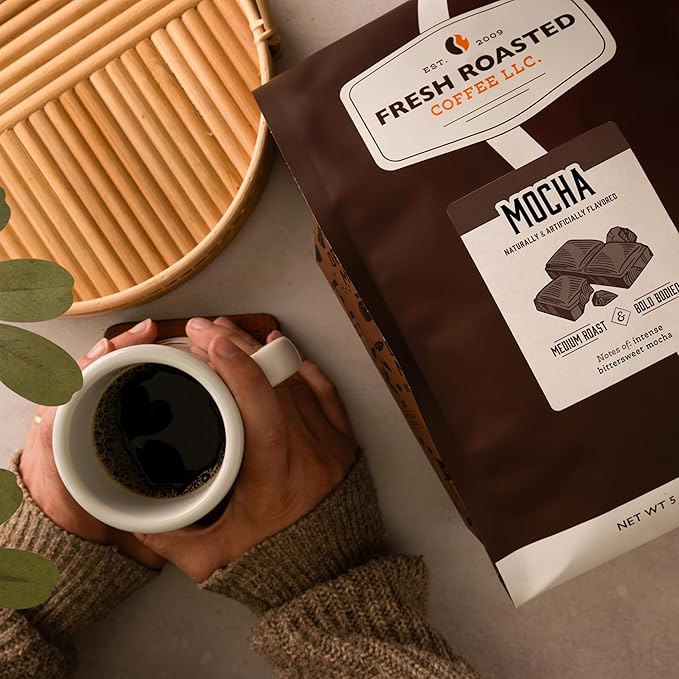 Fresh Roasted Coffee, Mocha Flavored Coffee, 5 lb (80 oz), Medium Roast, Kosher, Ground