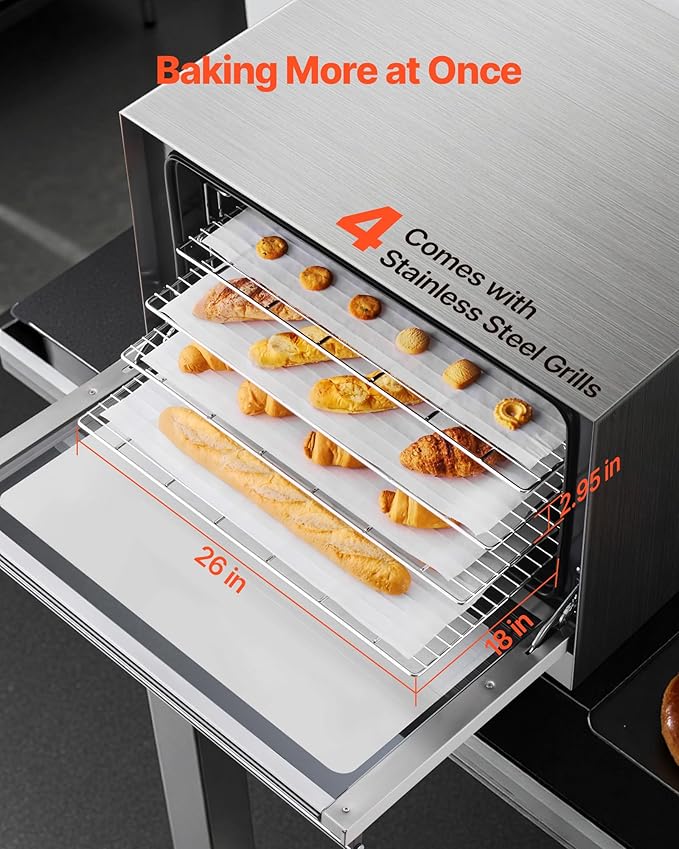 VEVOR Commercial Convection Oven, 4.24 cu.ft Countertop Oven for Full-Size Pans, Electric Convection Ovens with 4 Racks, 360째 Hot Air Circulation, for Bakery, Restaurant & Pizza Shop (208-240V 5000W)