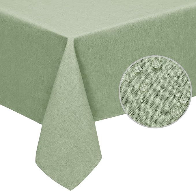 Easy-Going Faux Linen Waterproof Spill-Proof Tablecloth Stain Resistant Rectangle Table Cloth Wrinkle Free Decorative Fabric for Kitchen, Dining, Party, Weddings, Restaurants (60x84 in, Sage Green)