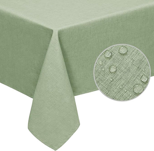 Easy-Going Faux Linen Waterproof Spill-Proof Tablecloth Stain Resistant Rectangle Table Cloth Wrinkle Free Decorative Fabric for Kitchen, Dining, Party, Weddings, Restaurants (60x84 in, Sage Green)