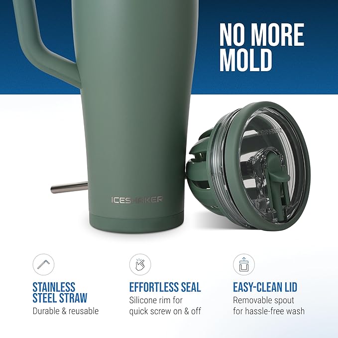 Ice Shaker 40 oz Tumbler with Handle and Straw | 40oz Aura | Cold for 30+ Hours | 2-in-1 Tumbler Shaker Bottle | Odor-Free 40 ounce Bottle for Water, Protein Shakes, Smoothies, Cocktails