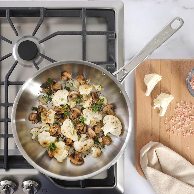 Sur La Table Kitchen Essentials Chef's Deck 11-Inch Large Stainless Steel Frying Pan ??Induction Ready Skillet with Tri-Ply Base, Polished Finish & Hollow Stay-Cool Handle