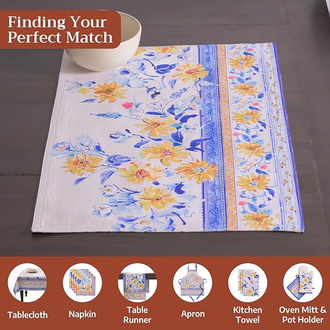 Maison d' Hermine Placemats Set of 2 100% Cotton Washable Cloth Place Mats, Reusable Table Mats for Kitchen Dining Decoration, Party, Wedding, Restaurant Spring/Summer (Girassol, 13" x 19")