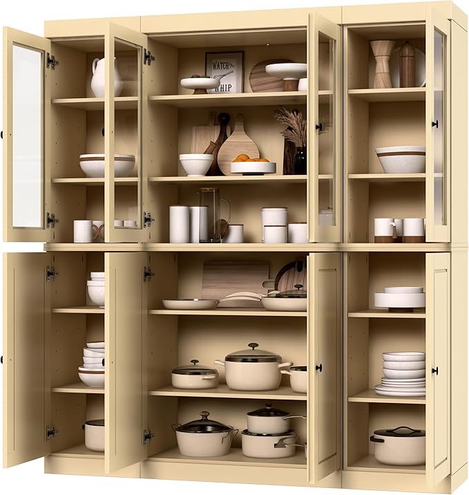 Palace Imports 100% Solid Wood Kitchen Pantry Hutch, Yellow, 65" w x 71.5" h x 15.5" d, Renewable Eco-Friendly Wood, Made in Brazil