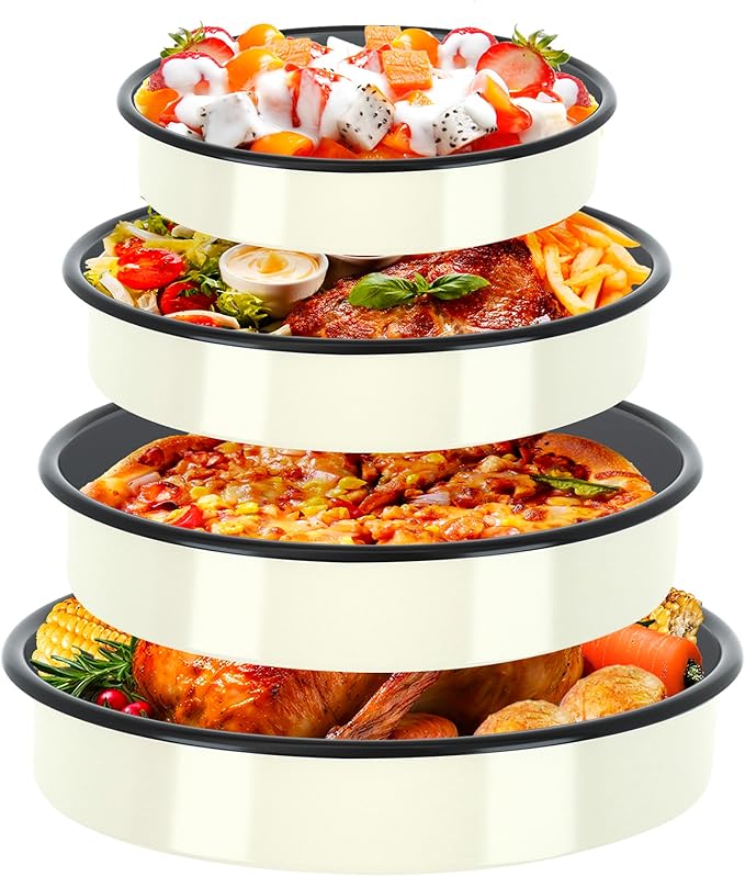 Roasting Pans Set Round Baking Dish 4-Pack 9/10/12/14 Inch Enamel Non-Stick Large Bakeware for Cake Pizza Turkey Roaster, Oven & Dishwasher Safe Christmas Gift for Ladies Cookware