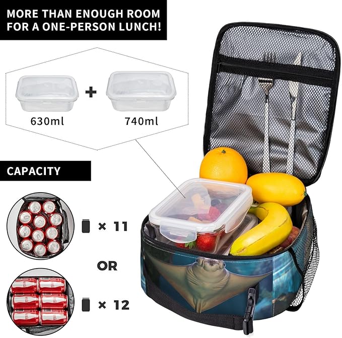 VANZEV Insulated Lunch Box for Women Men, Stingray Ocean Lunch Box Reusable Portable Lunch Bag Cooler Tote Waterproof Lunch Container for Office Picnic Work Travel Hiking