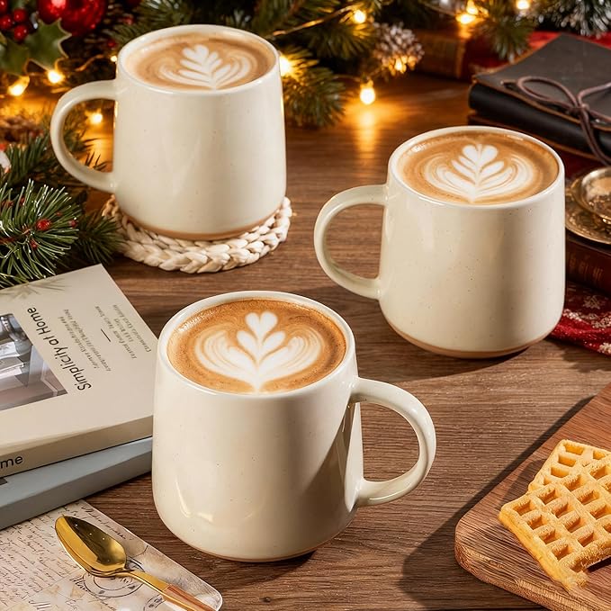 GBHOME Ceramic Coffee Mugs Set of 4, 17oz Handmade Ceramic Coffee Mugs Set with Terracotta Underside for Latte/Tea/Beer/Hot Cocoa, Dishwasher & Microwave Safe
