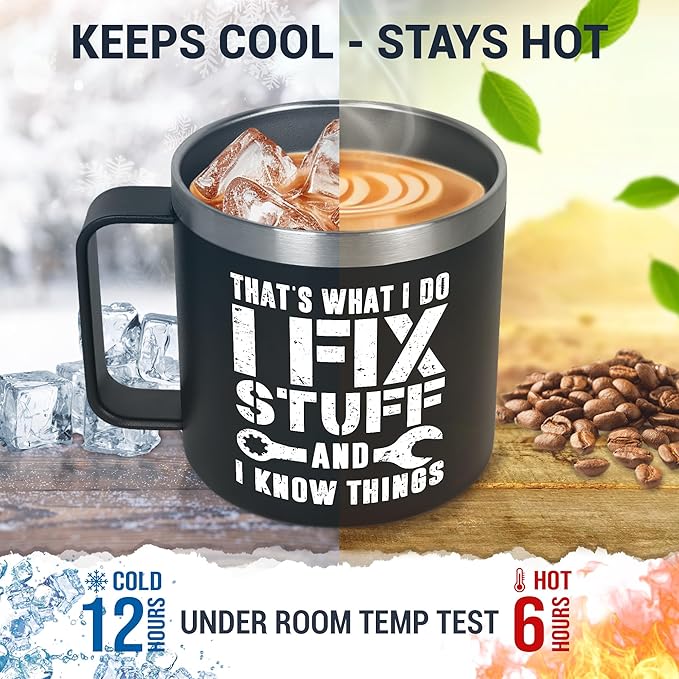 Valentines Day Gifts for Him - 14 oz Stainless Steel Insulated Coffee Mug with Lid - Funny Birthday Men Gifts for Dad from Daughter Son, Husband Birthday Gift Ideas, Funny Dad Gift for Grandpa
