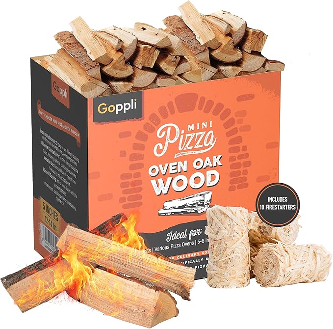Kiln Dried Pizza Oven Wood 5-6 Inch Oak Logs ??12-14 lbs Mini Split Firewood with 10 Natural Fire Starters ??Cooking Wood for BBQ, Grilling, Smoking, and Outdoor Pizza Ovens