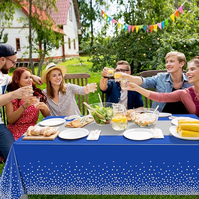6Pcs Blue and Silver Tablecloth Party Decorations,Plastic Royal Blue Table Cloth Printed Silver Table Runner Disposable Rectangle Cover for Anniversary Wedding Graduation 2025 Party,54 x108 Inch