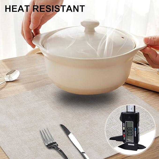 homing Faux Leather Heat Resistant Placemats 6 Packs, Waterproof Wipeable Dining PU Place Mats for Indoor & Outdoor, Easy to Clean, Beige