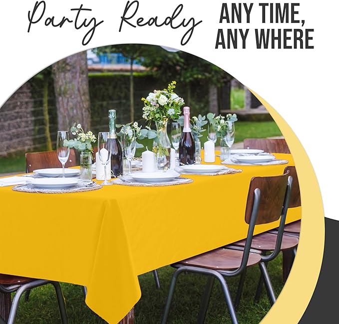 Exquisite 66% Thicker Premium Plastic Table Cloth Rectangle Table Cover 0.5 Mil 24 Pack Yellow Table Cloth 54 Inch x 108 Inch Disposable Tablecloth Won't Tear Easily Like Cheap Thin Brands