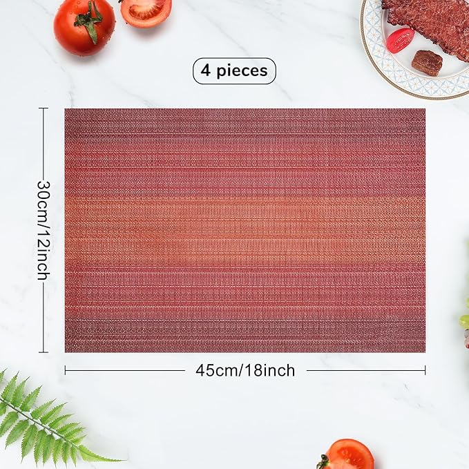 Privalace 18 x 12 inch, Set of 4 PVC Placemat, Non Slip Washable Dining Table Mats for Home Dinner Gatherings Daily Meals Kitchen Table Protection with Stylish Design, red