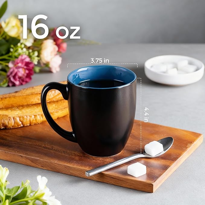 GBhome 16oz Coffee Mugs Set of 6, Large Ceramic Coffee Mugs for Man, Woman, Dad, Mom, Modern Coffee Mugs Set with handle for Tea/Latte/Cappuccino/Milk/Cocoa. Dishwasher&Microwave Safe,Blue