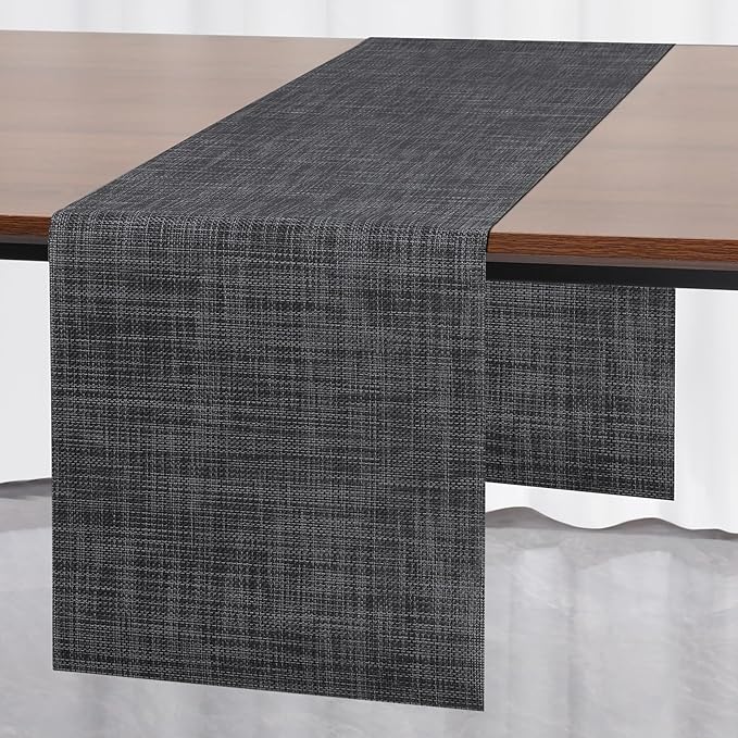 Myir JUN Table Runner, Vinyl Table Runner Indoor 72 Inch Long Arbitrarily Cropped Runner for Table Heatproof for Home Party (Dark Gray-Black, 12 x 72 inch)