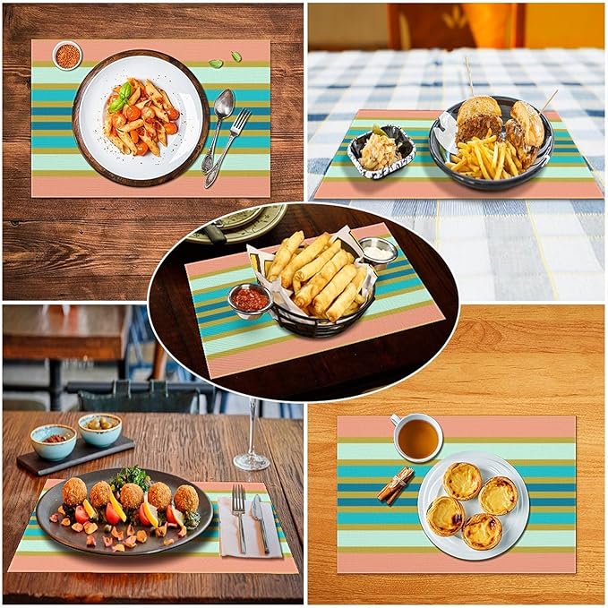 Colorful Stripes Placemat, Set of 4 Heat Resistant PVC Place Mats for Kitchen Table