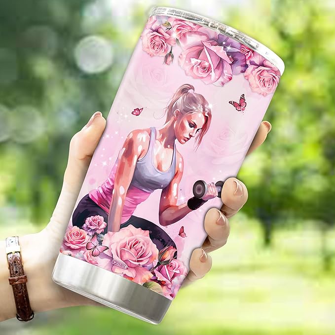 WONWIX Personalized Gym Tumbler Gift for Women, 20oz Stainless Steel Insulated Water Bottle Travel Coffee Mug Cup, Perfect Christmas, Birthday, Mother's Day, Valentine Gifts for Girls Wife Daughter