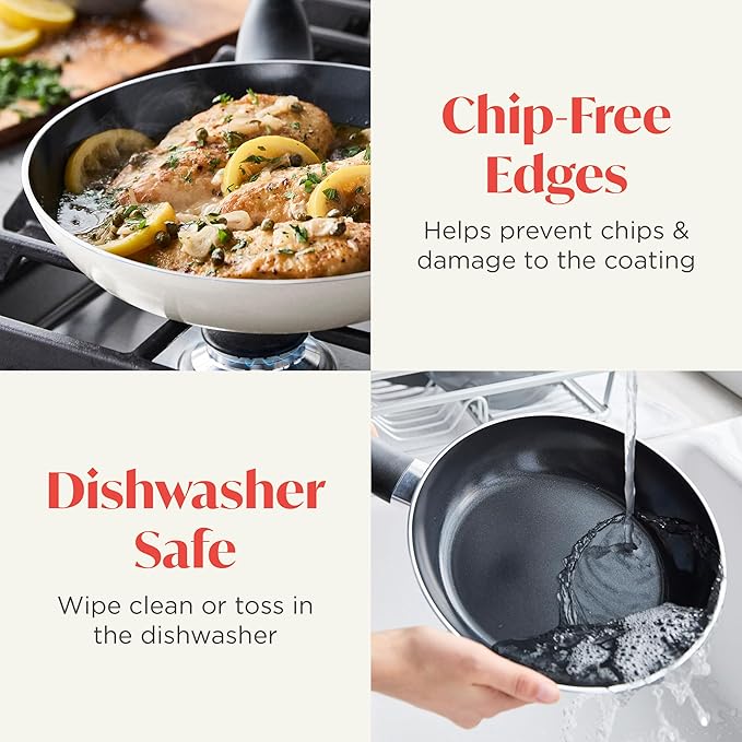 Deco 9.5??Nonstick Frying Pan Skillet, Made in Italy, Diamond Ceramic PFAS-Free, Dishwasher & Metal Utensil Safe, Durable Gloss Enamel Finish, Stay-Cool Handle, High Walls-Extra Room, Taupe