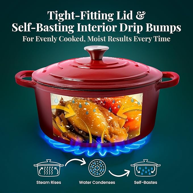 Larder & Vine Enameled Cast Iron Dutch Oven Pot with Lid | Bread Baking | Compatible on All Cooktops & Oven Safe to 500째 F | Great for Sourdough Bread | Cabernet