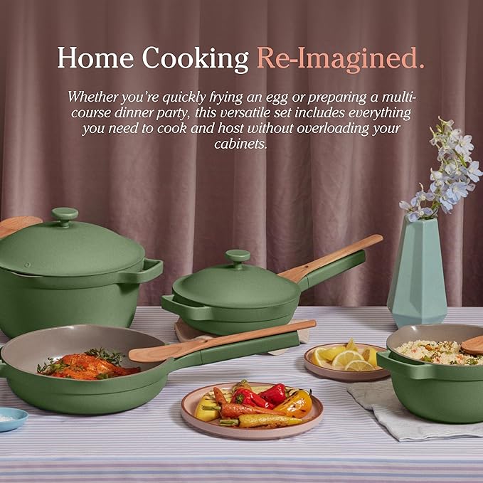 Our Place Cookware Set - 13-Piece Kit Including the Always Pan, Perfect Pot and Spatulas | Multifunctional, Toxin-Free Nonstick | Heat Safe up to 450째F | Oven, Stove, Induction Compatible | Sage