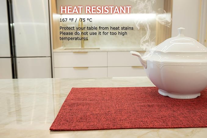 HOMEYNICE Placemat Set-Washable Place Mats for Parties, Elegant Table Mats for Kitchen Table, Set of 4 Dining Table Placemats, Heat-Resistant Cloth Placemats for Indoor and Outdoor,13x19 Red Bordeaux