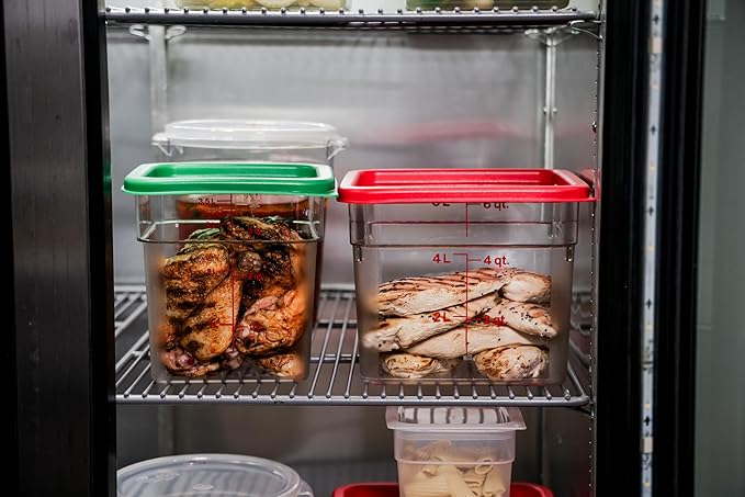 Cambro Food Storage Container with Lid (2 Pack) - Classic Series Square with Red Lid - 6 QT (Quart) - Commercial Grade for Food Prep (Clear)