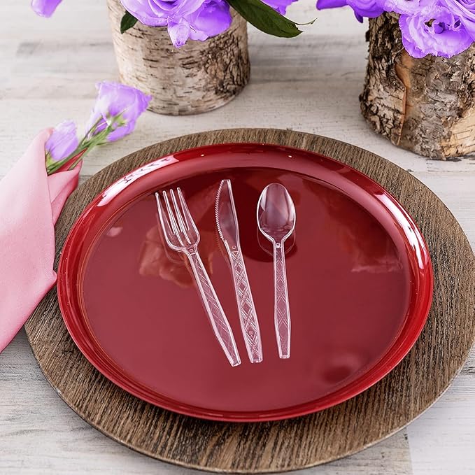 Party Bargains Clear Plastic Cutlery 2160 pcs: 1080 Forks, 720 Spoons, 360 Knives. Argyle Design, Heavy Duty & Solid Disposable Silverware Utensils Combo Pack Set for Weddings, Buffets, Luncheons