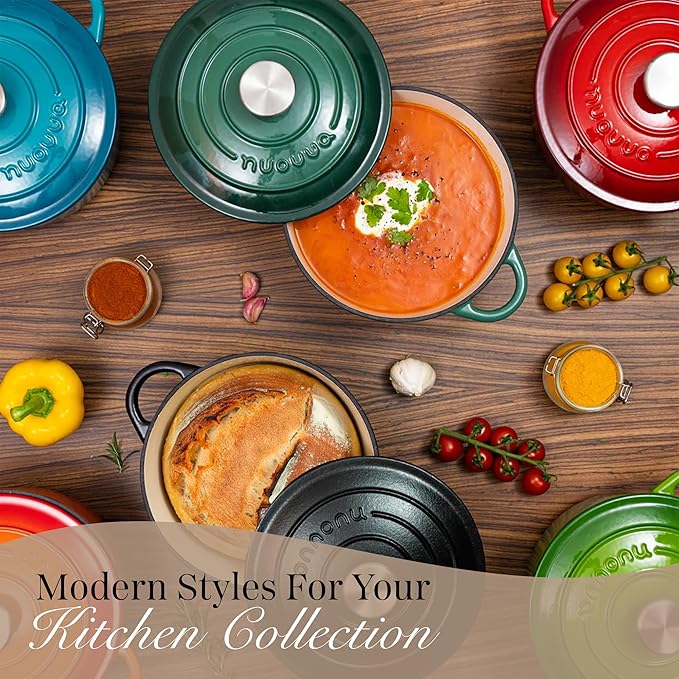 Nuovva Enamelled Cast Iron Dutch Oven Pot with Lid ??6.4 Quart Non Stick Casserole Pot ??Heavy Duty & Oven Safe up to 500째 F for Bread Baking, Braising, Stews, Roasting ??28cm Grey