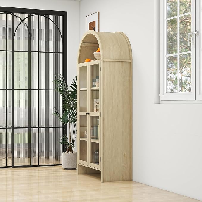 Zateety 70.28" Tall Arched Kitchen Pantry, Modern Farmhouse Wood Kitchen Storage Cabinets, Arched Storage Display Cabinet with Adjustable Shelves, Versatile Cupboard for Kitchen Dining/Living Room
